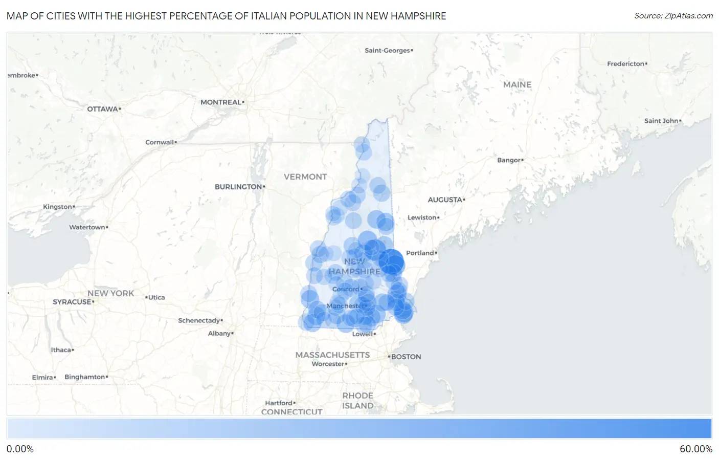 Cities with the Highest Percentage of Italian Population in New Hampshire Map