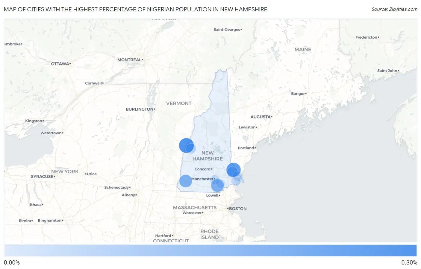 Cities with the Highest Percentage of Nigerian Population in New Hampshire Map