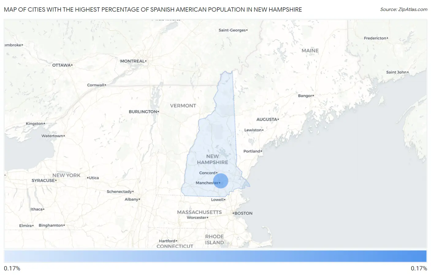 Cities with the Highest Percentage of Spanish American Population in New Hampshire Map