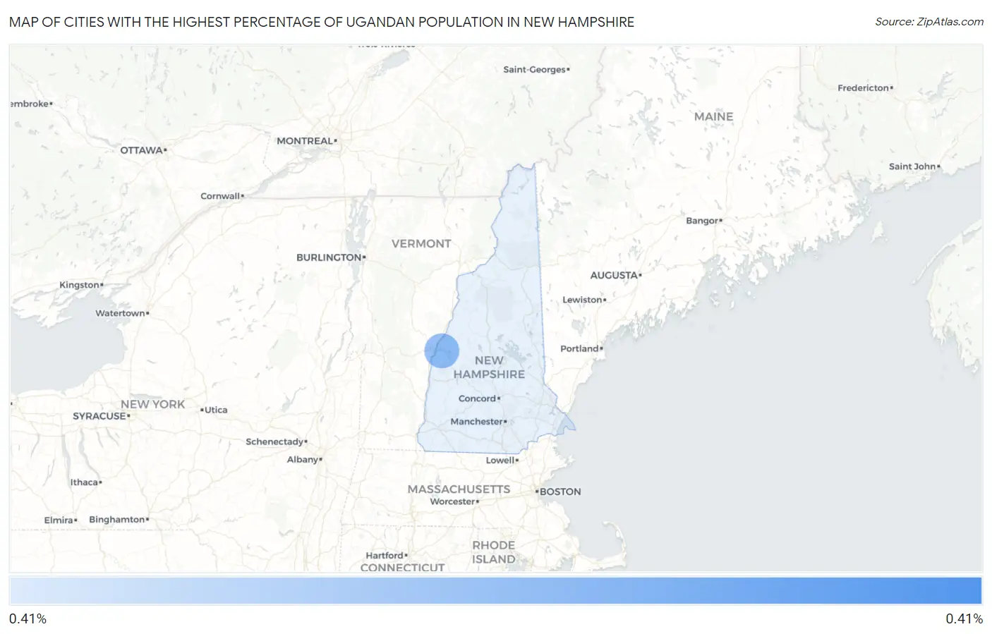 Cities with the Highest Percentage of Ugandan Population in New Hampshire Map