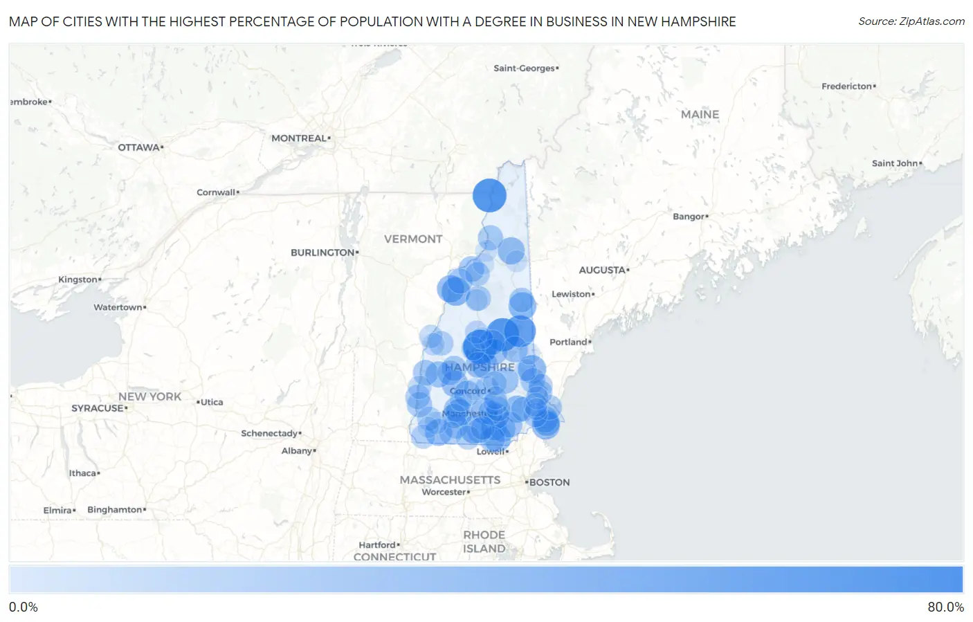 Cities with the Highest Percentage of Population with a Degree in Business in New Hampshire Map