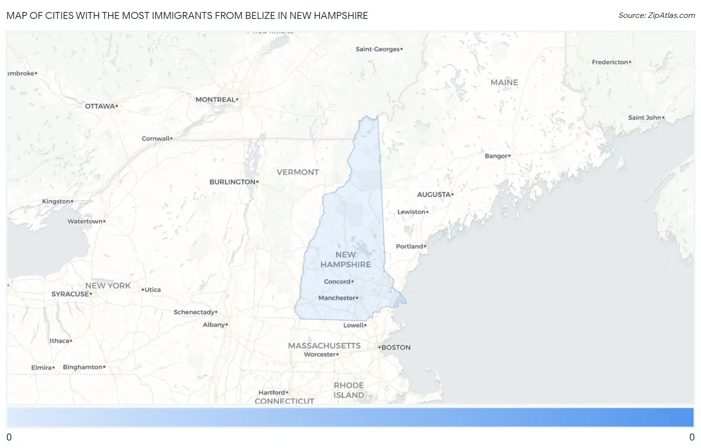 Cities with the Most Immigrants from Belize in New Hampshire Map