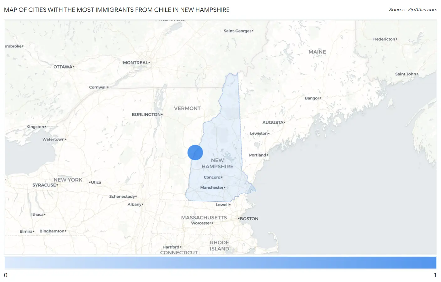 Cities with the Most Immigrants from Chile in New Hampshire Map