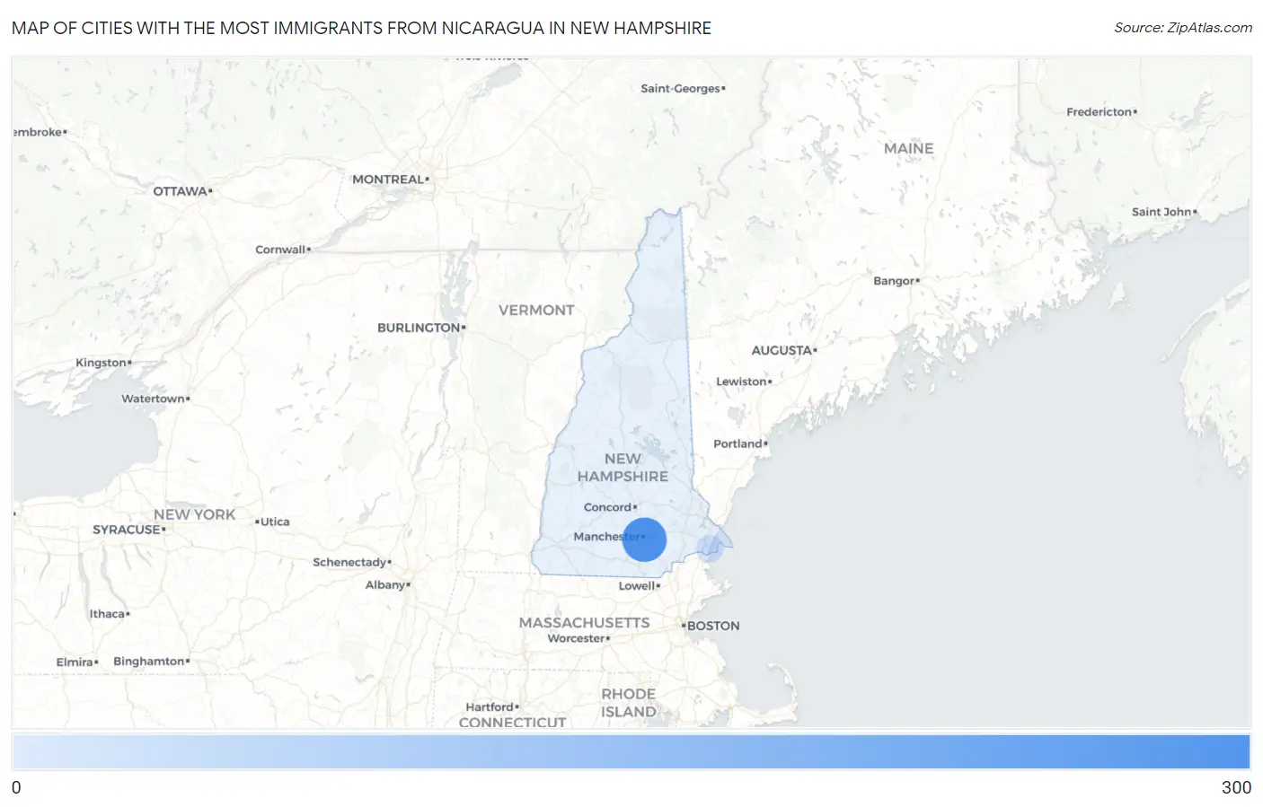 Cities with the Most Immigrants from Nicaragua in New Hampshire Map