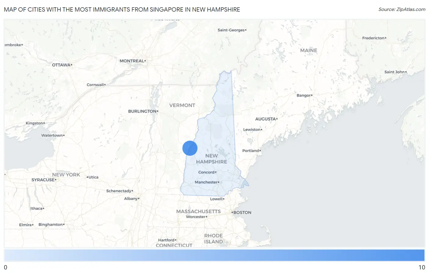 Cities with the Most Immigrants from Singapore in New Hampshire Map