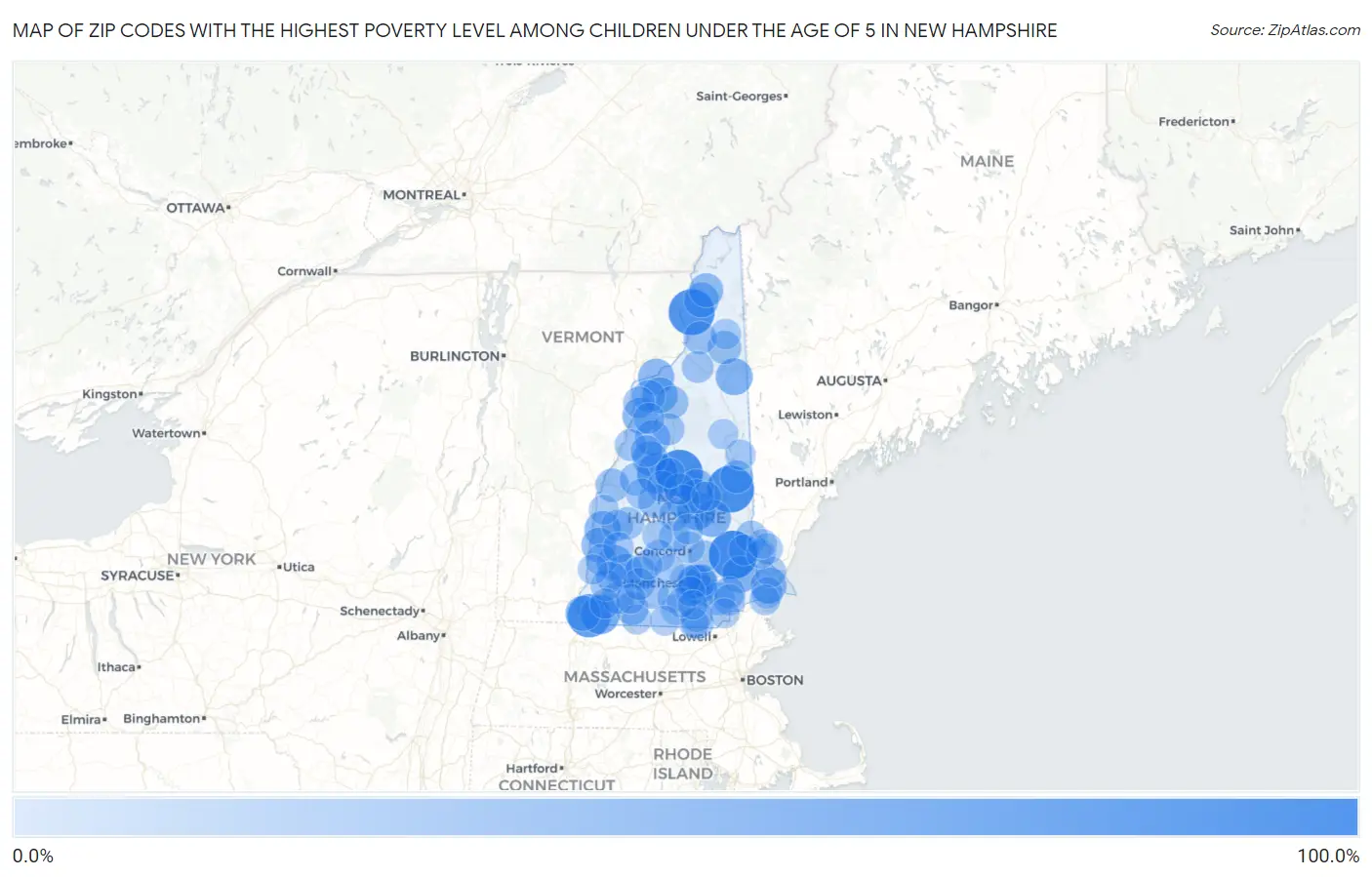 Zip Codes with the Highest Poverty Level Among Children Under the Age of 5 in New Hampshire Map
