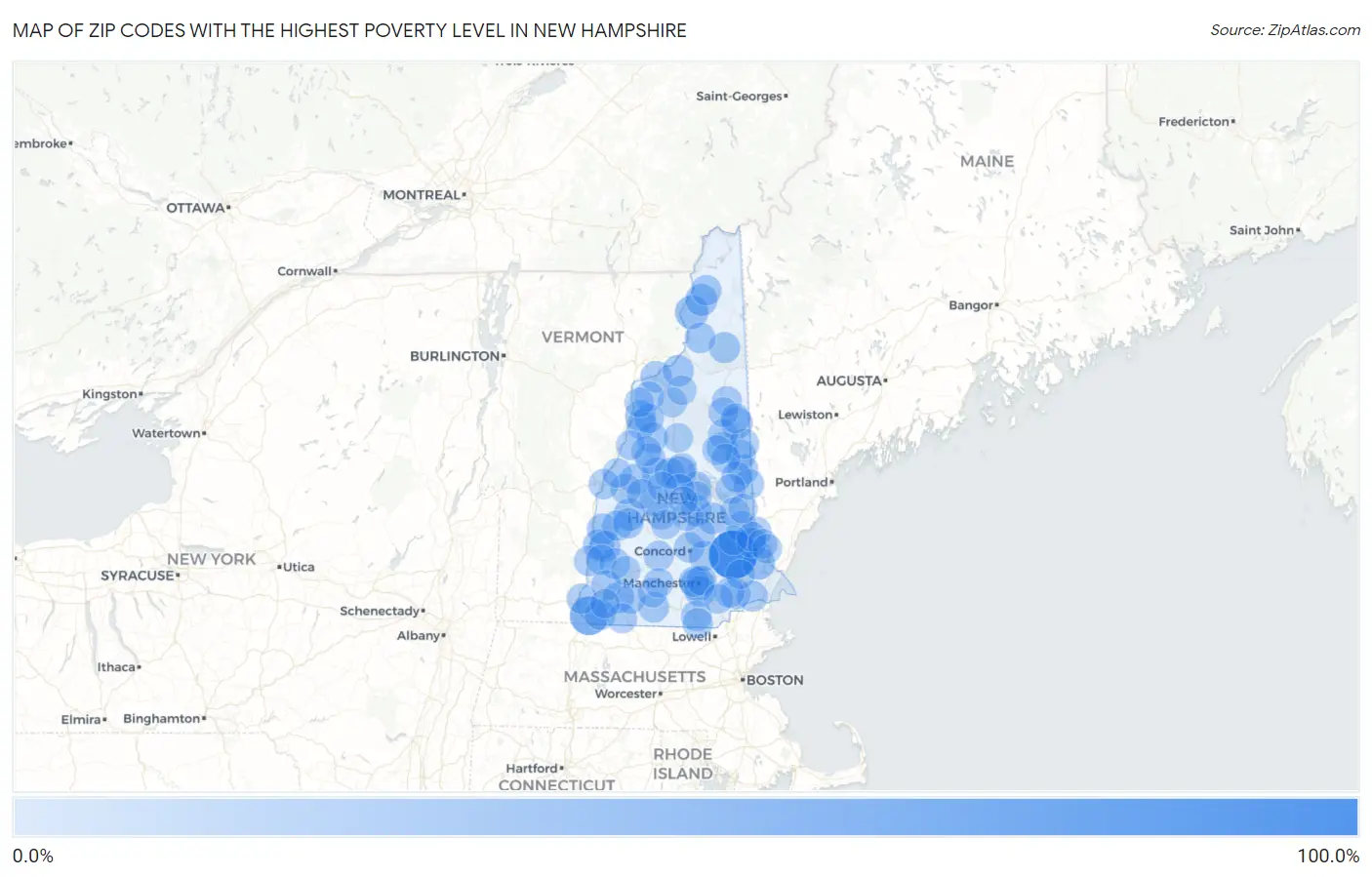 Zip Codes with the Highest Poverty Level in New Hampshire Map