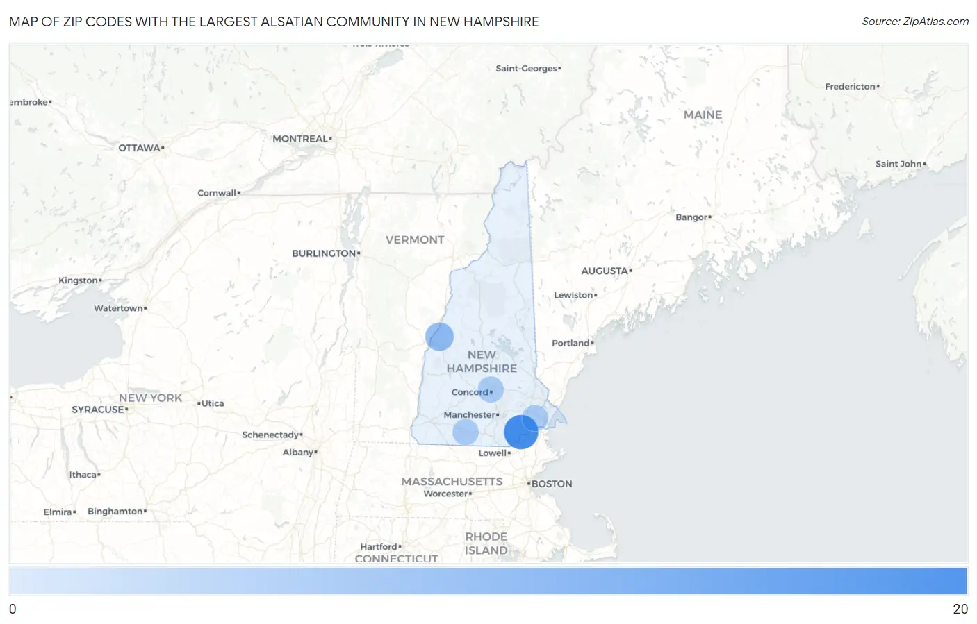 Zip Codes with the Largest Alsatian Community in New Hampshire Map