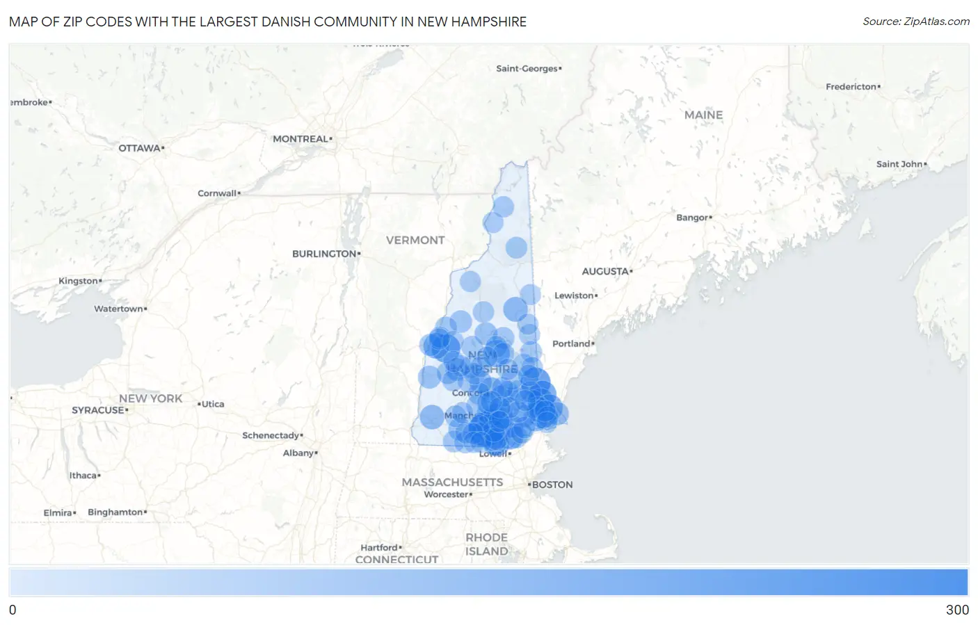 Zip Codes with the Largest Danish Community in New Hampshire Map