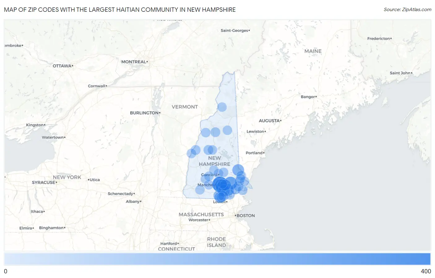 Zip Codes with the Largest Haitian Community in New Hampshire Map