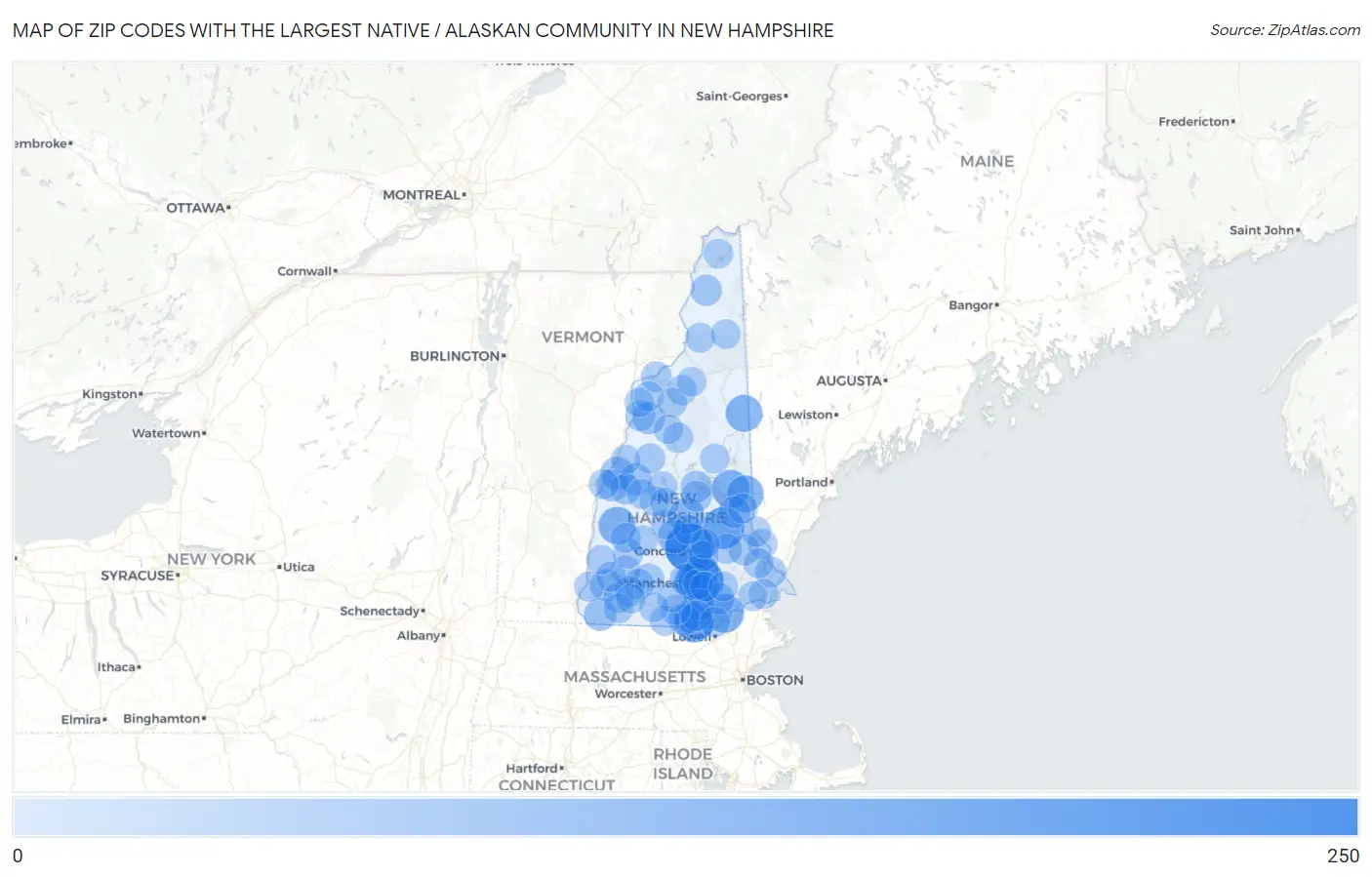 Zip Codes with the Largest Native / Alaskan Community in New Hampshire Map