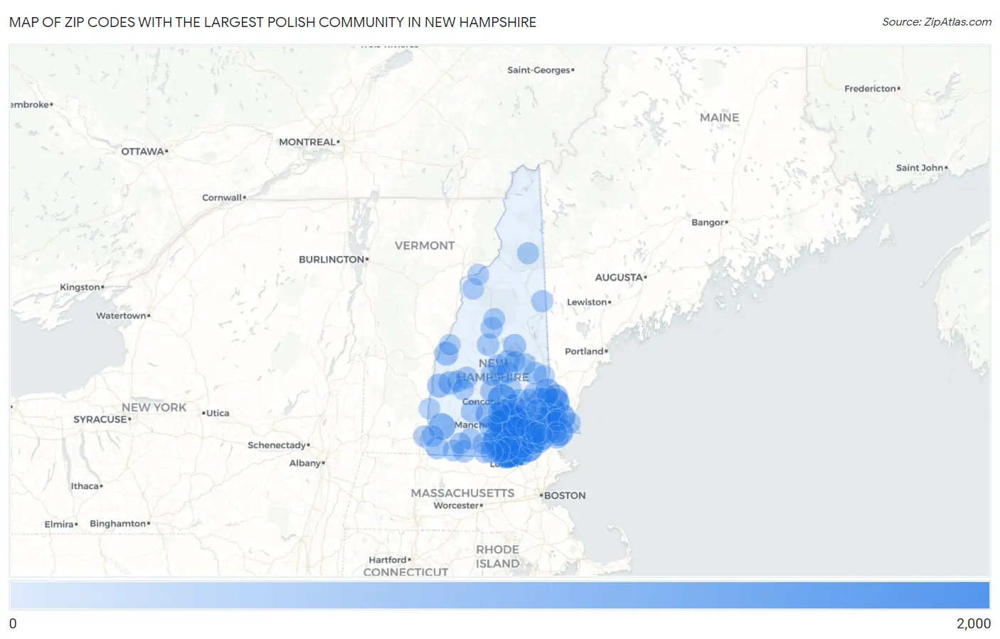 Zip Codes with the Largest Polish Community in New Hampshire Map