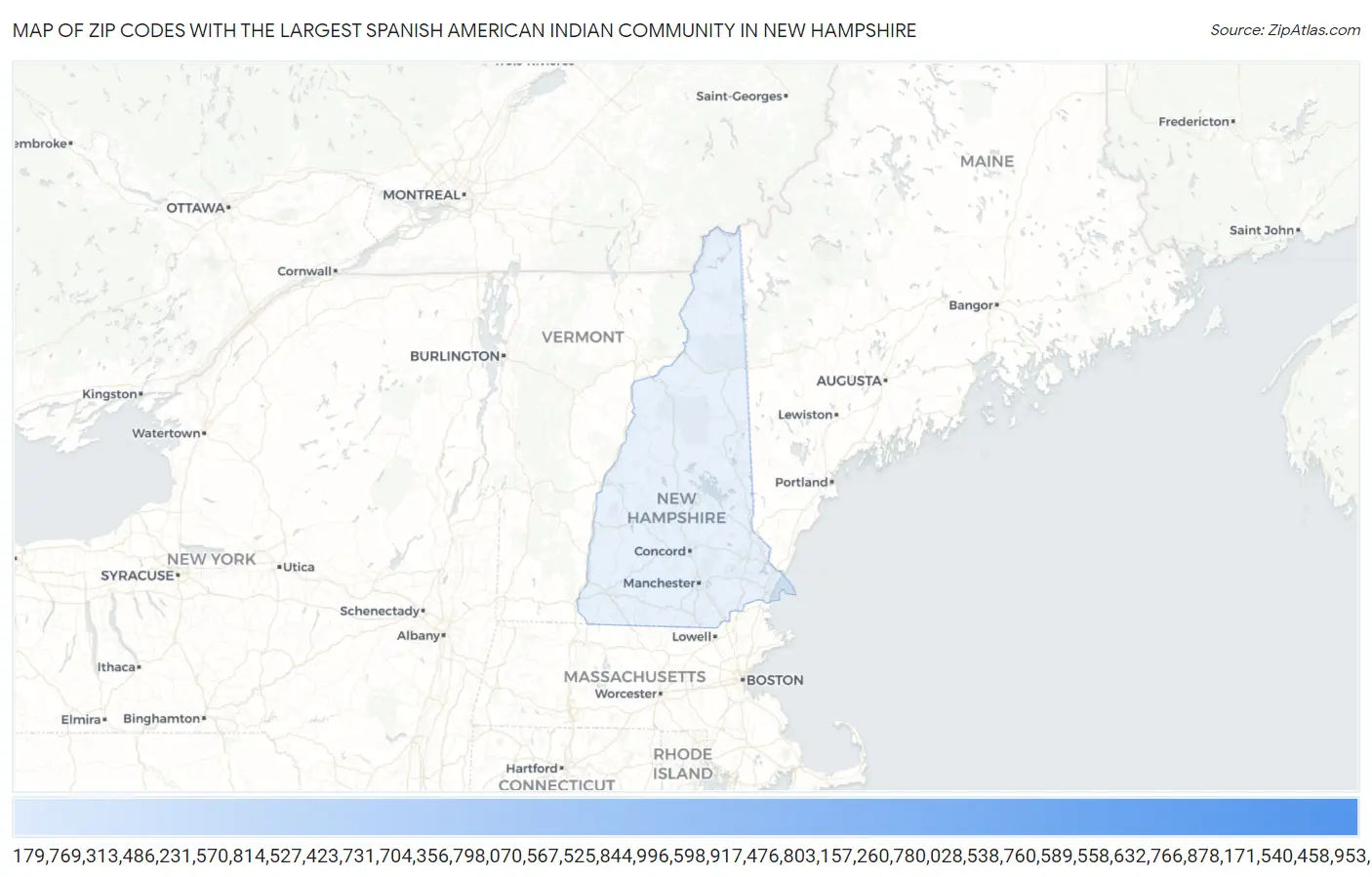 Zip Codes with the Largest Spanish American Indian Community in New Hampshire Map
