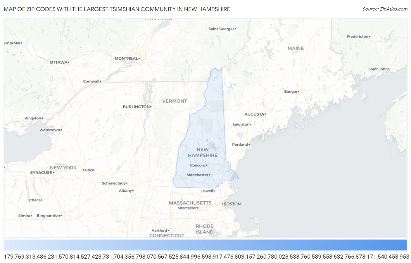 Zip Codes with the Largest Tsimshian Community in New Hampshire Map