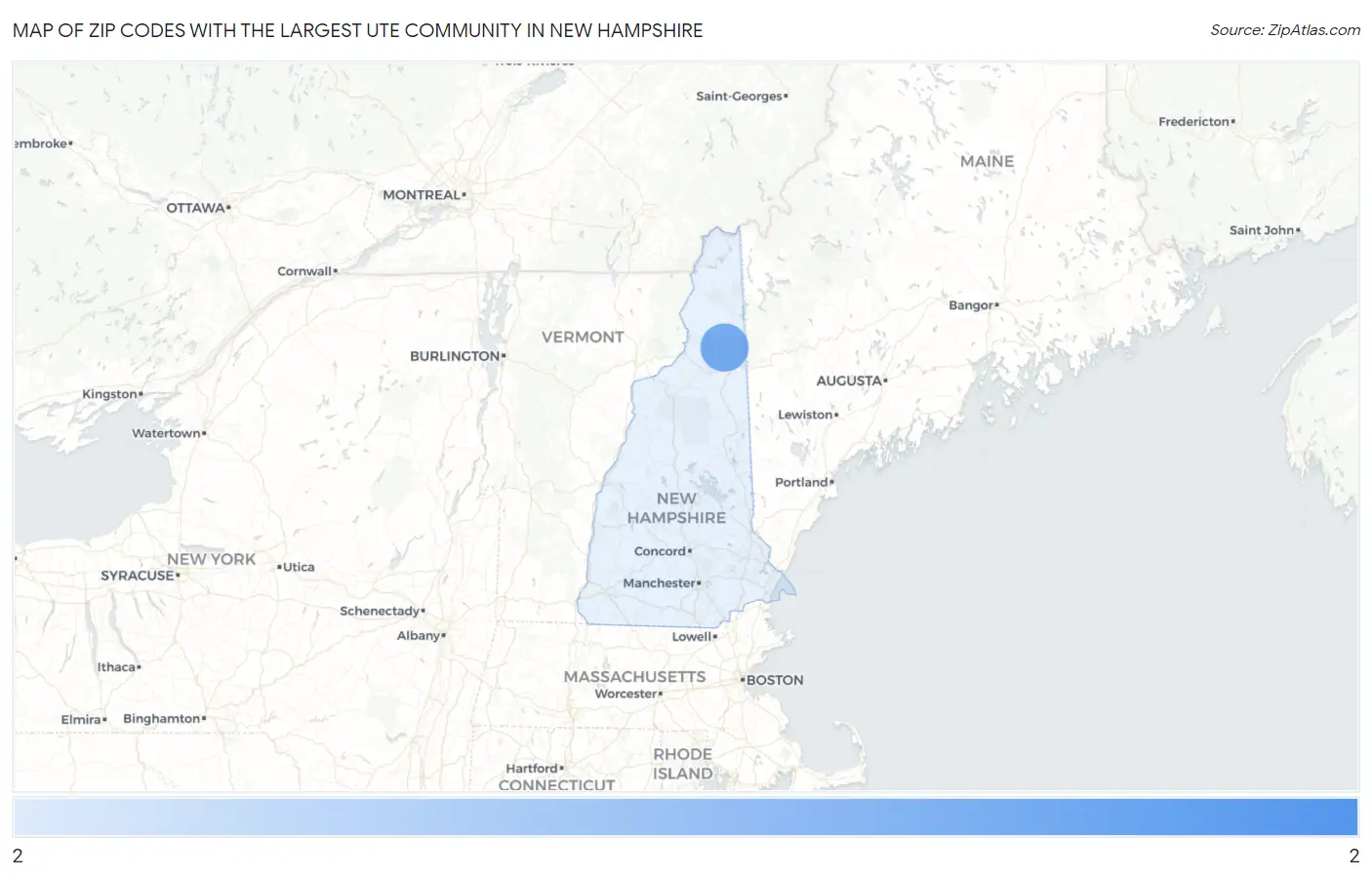 Zip Codes with the Largest Ute Community in New Hampshire Map