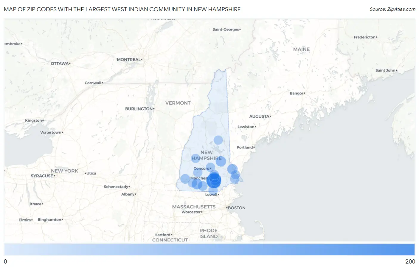 Zip Codes with the Largest West Indian Community in New Hampshire Map