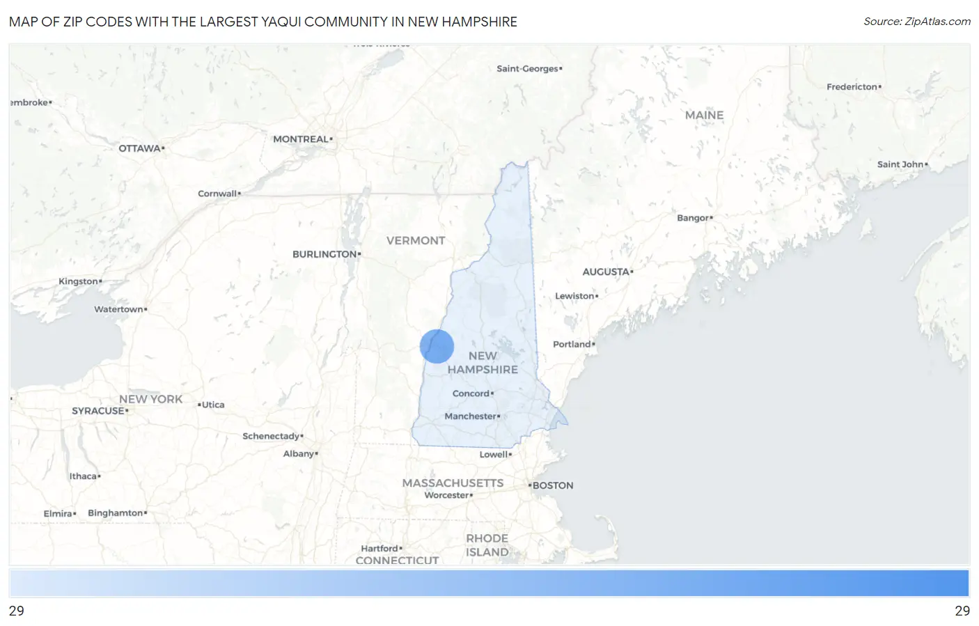 Zip Codes with the Largest Yaqui Community in New Hampshire Map