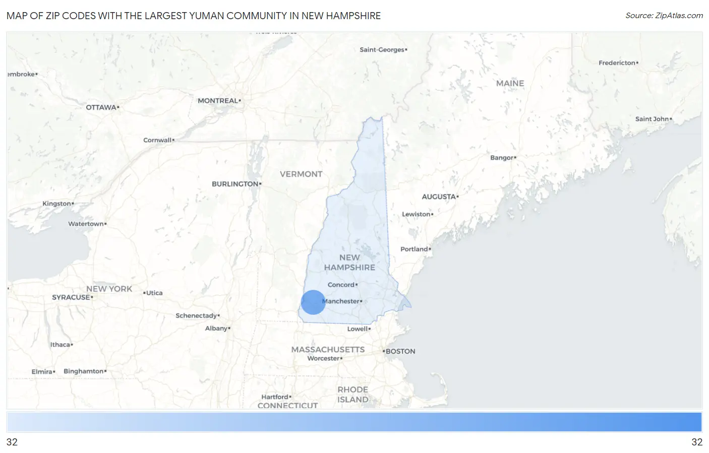 Zip Codes with the Largest Yuman Community in New Hampshire Map