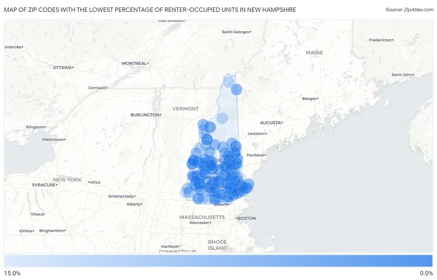 Zip Codes with the Lowest Percentage of Renter-Occupied Units in New Hampshire Map