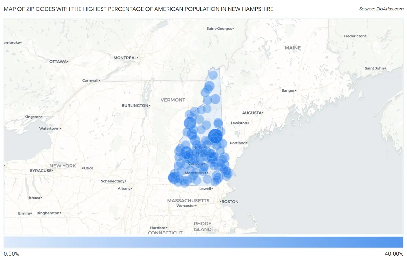 Zip Codes with the Highest Percentage of American Population in New Hampshire Map