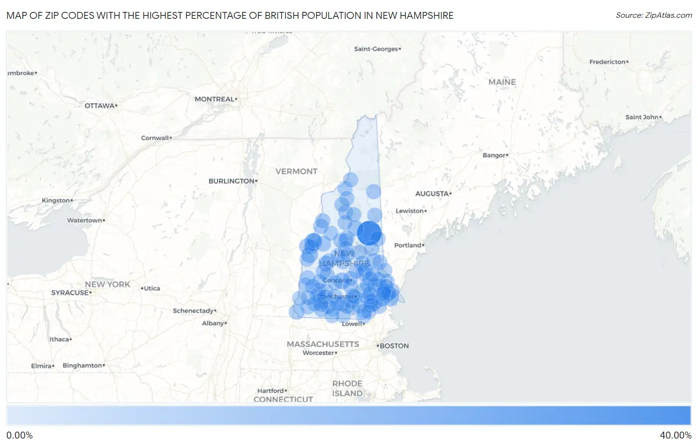 Zip Codes with the Highest Percentage of British Population in New Hampshire Map