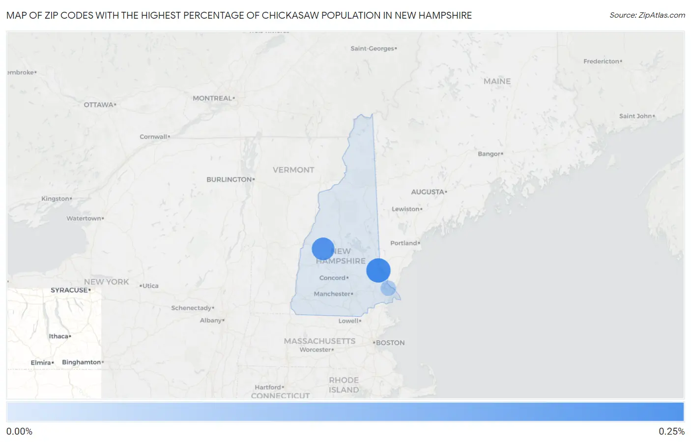 Zip Codes with the Highest Percentage of Chickasaw Population in New Hampshire Map