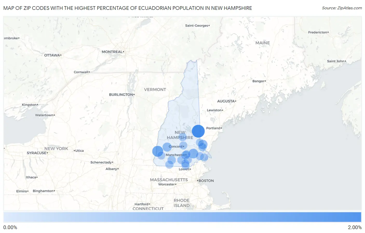 Zip Codes with the Highest Percentage of Ecuadorian Population in New Hampshire Map