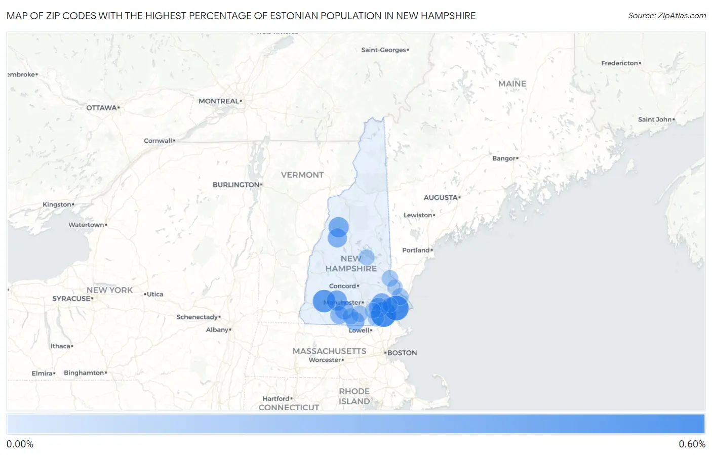 Zip Codes with the Highest Percentage of Estonian Population in New Hampshire Map