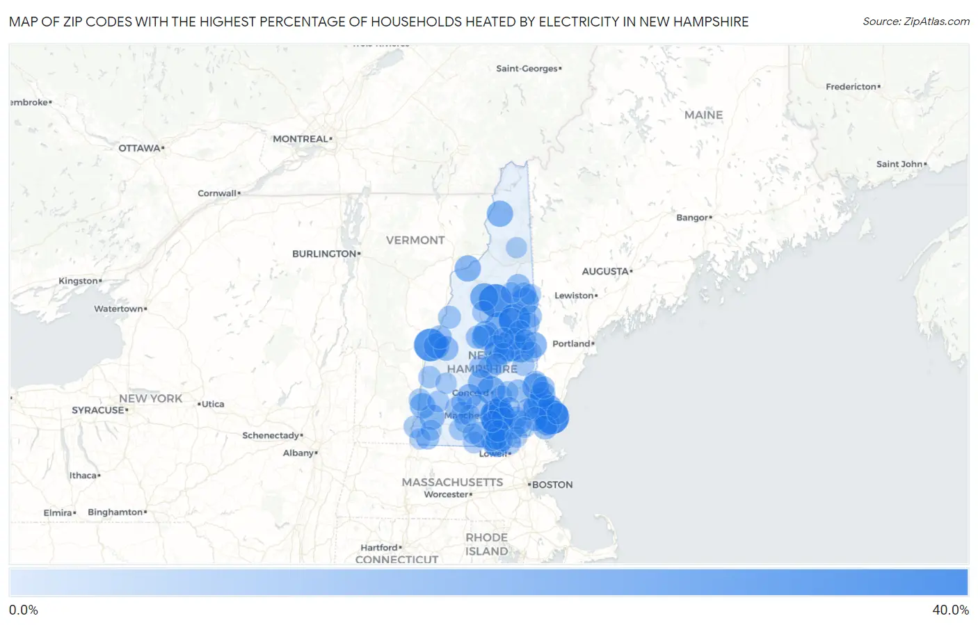 Zip Codes with the Highest Percentage of Households Heated by Electricity in New Hampshire Map