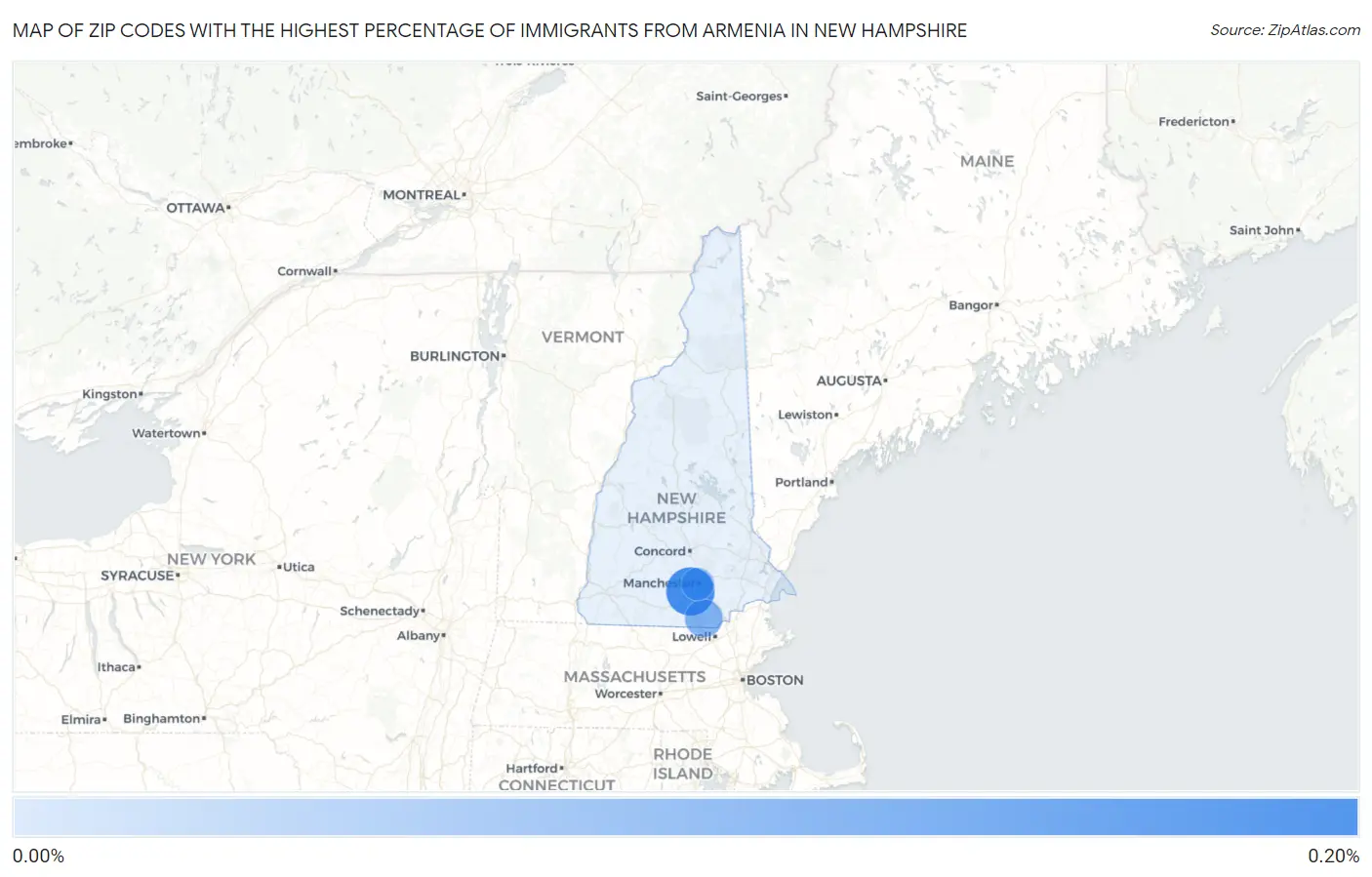 Zip Codes with the Highest Percentage of Immigrants from Armenia in New Hampshire Map