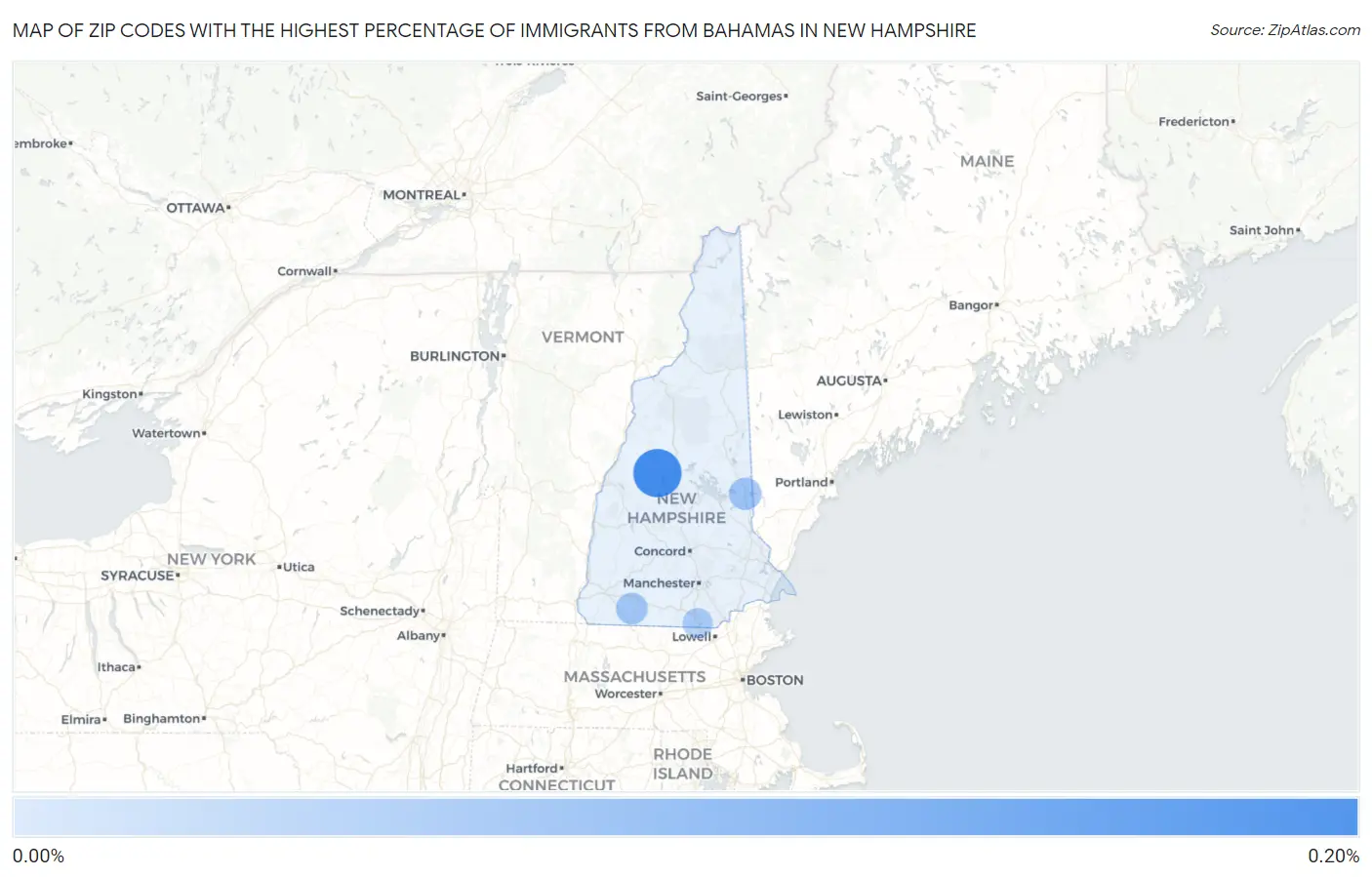 Zip Codes with the Highest Percentage of Immigrants from Bahamas in New Hampshire Map