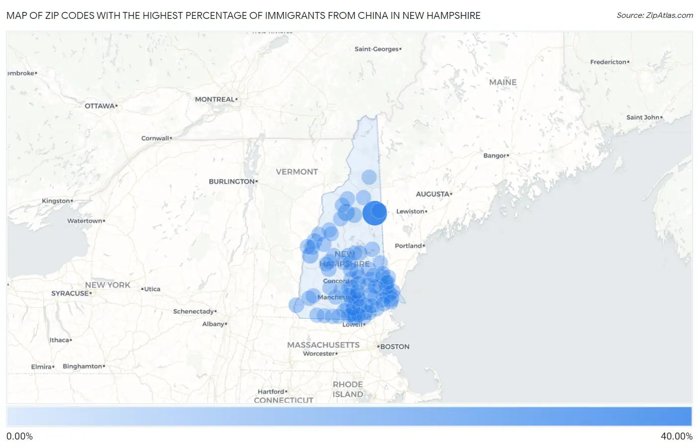 Zip Codes with the Highest Percentage of Immigrants from China in New Hampshire Map