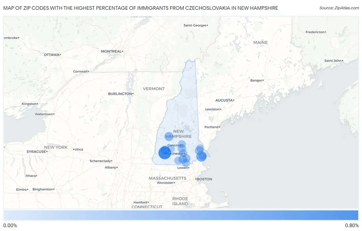 Zip Codes with the Highest Percentage of Immigrants from Czechoslovakia in New Hampshire Map