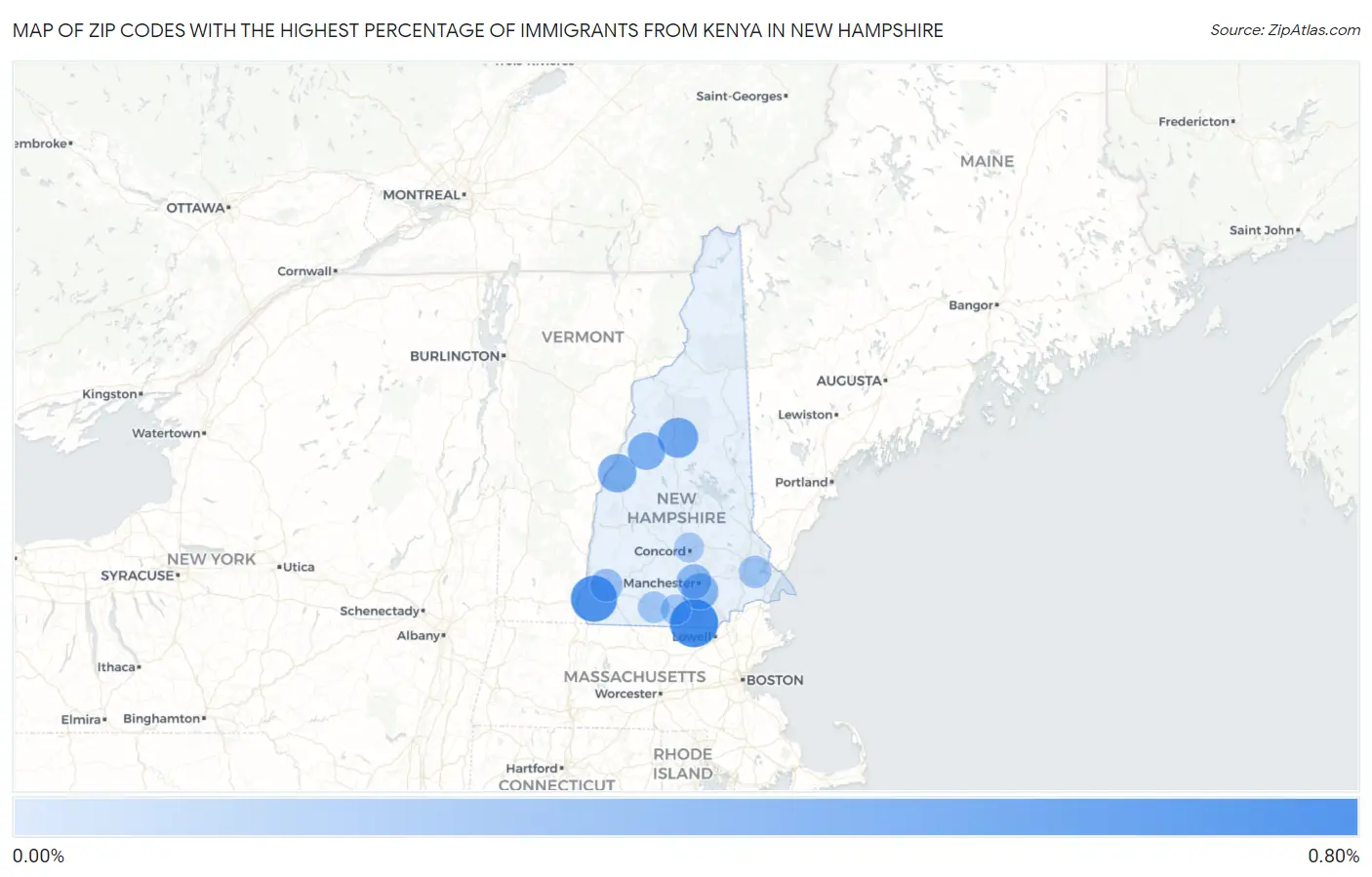 Zip Codes with the Highest Percentage of Immigrants from Kenya in New Hampshire Map
