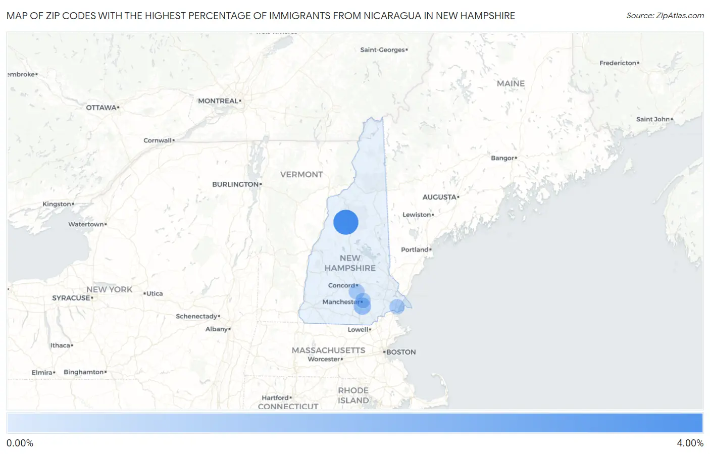 Zip Codes with the Highest Percentage of Immigrants from Nicaragua in New Hampshire Map