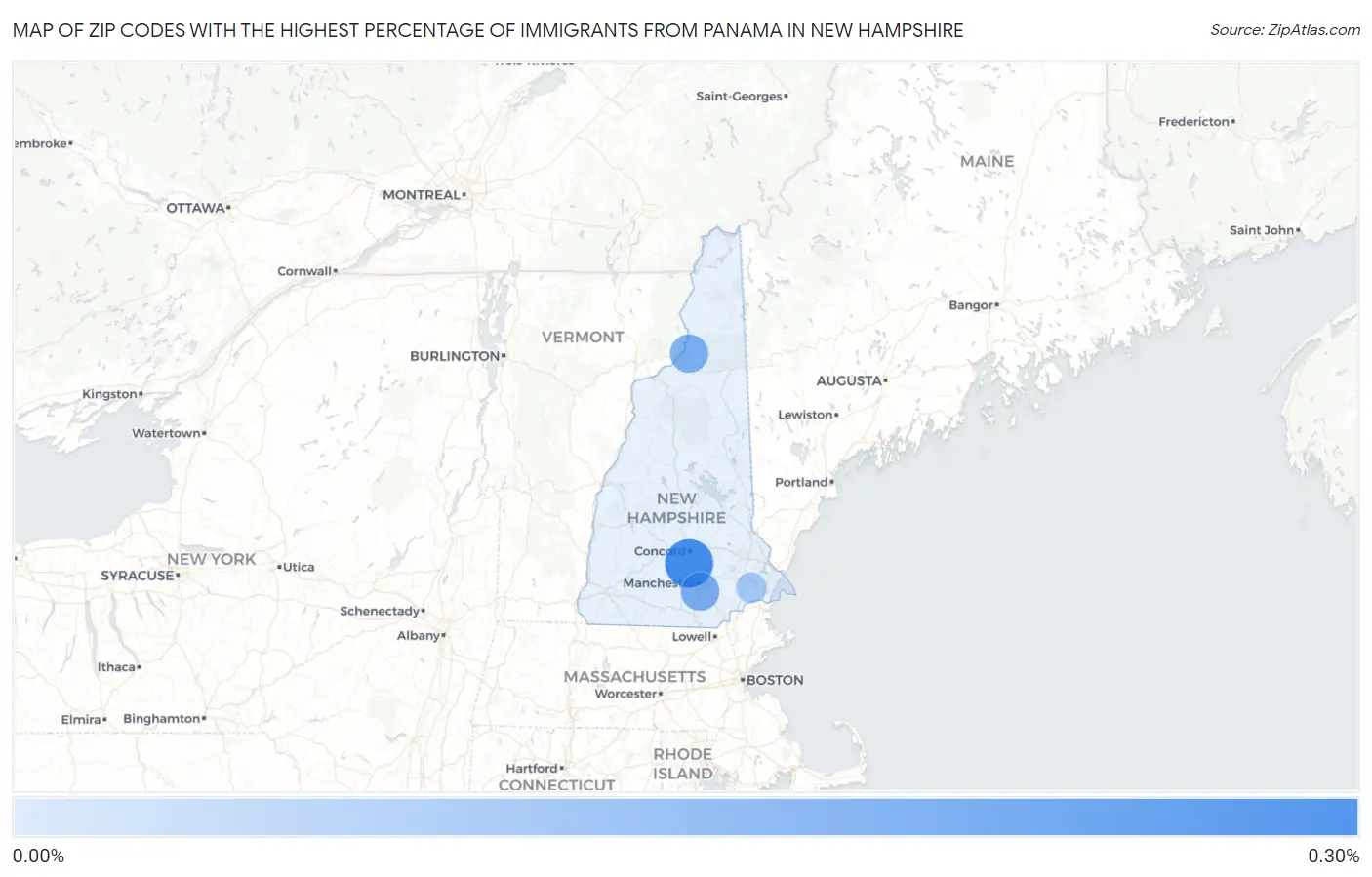 Zip Codes with the Highest Percentage of Immigrants from Panama in New Hampshire Map