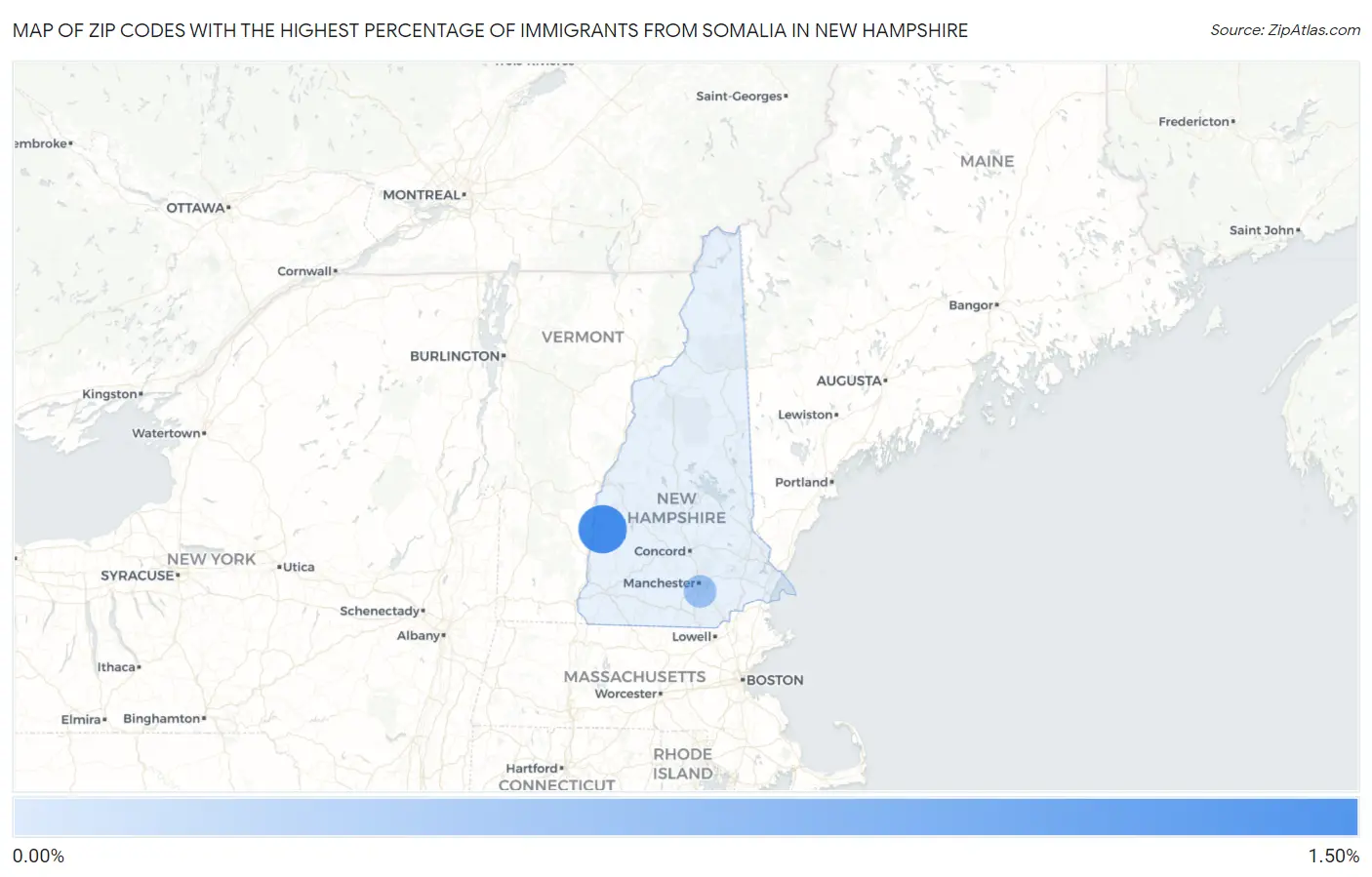 Zip Codes with the Highest Percentage of Immigrants from Somalia in New Hampshire Map