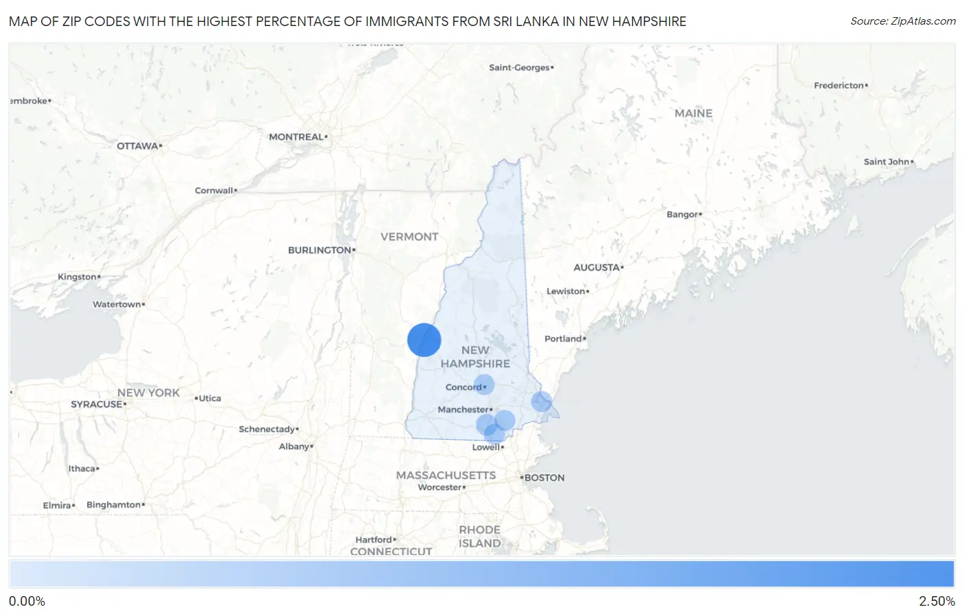 Zip Codes with the Highest Percentage of Immigrants from Sri Lanka in New Hampshire Map
