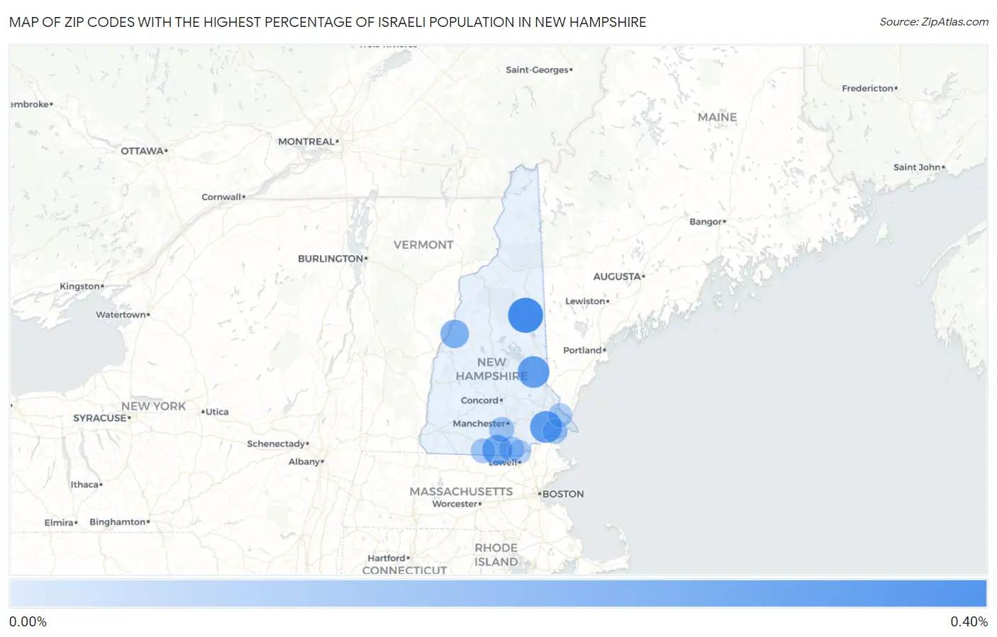 Zip Codes with the Highest Percentage of Israeli Population in New Hampshire Map
