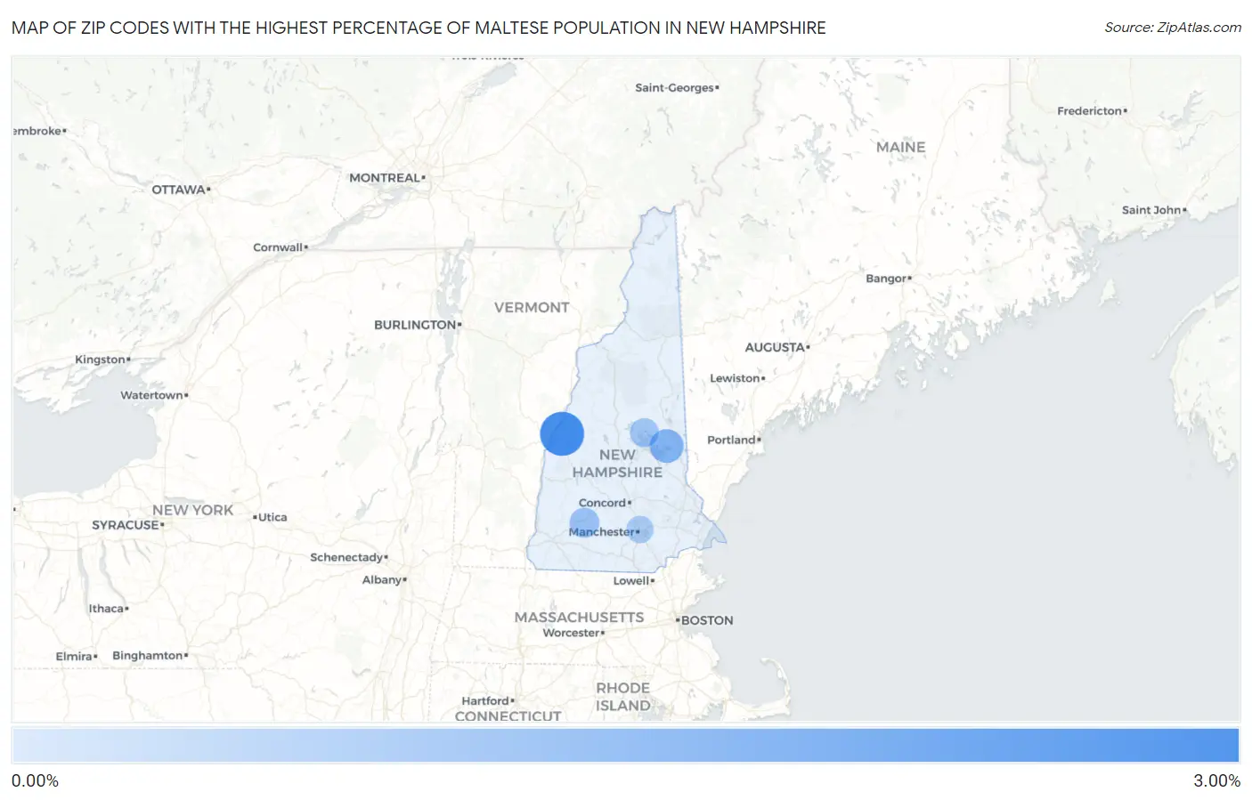 Zip Codes with the Highest Percentage of Maltese Population in New Hampshire Map