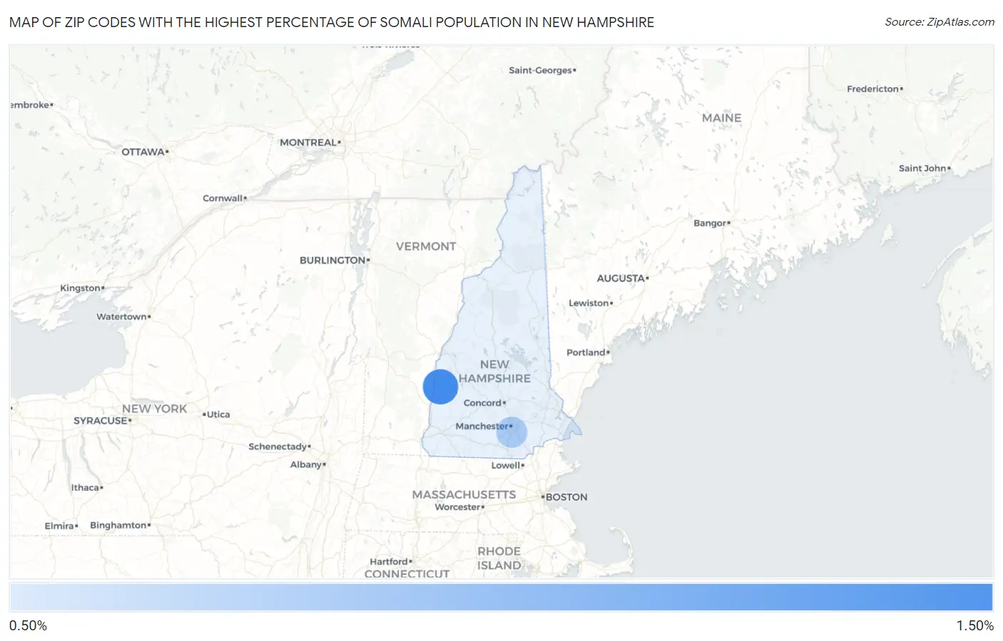 Zip Codes with the Highest Percentage of Somali Population in New Hampshire Map