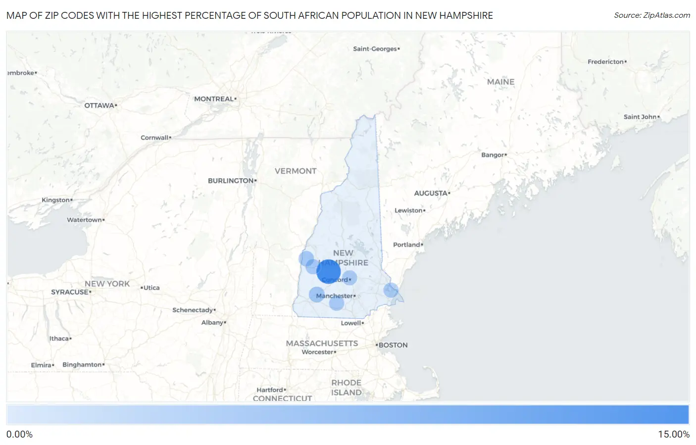 Zip Codes with the Highest Percentage of South African Population in New Hampshire Map