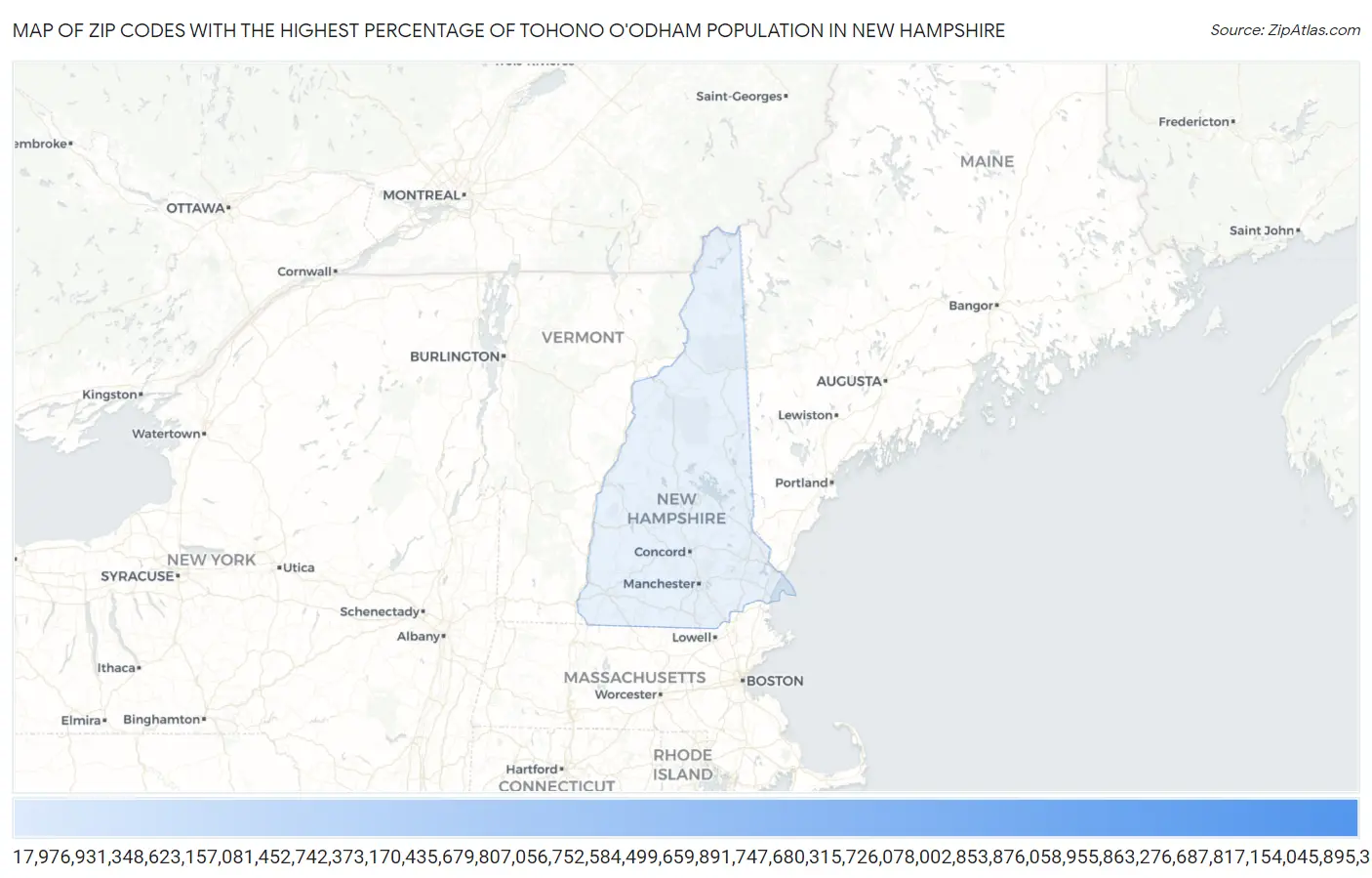Zip Codes with the Highest Percentage of Tohono O'Odham Population in New Hampshire Map