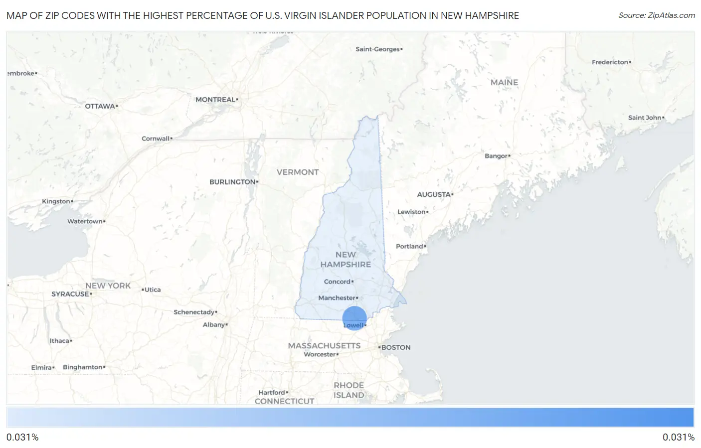 Zip Codes with the Highest Percentage of U.S. Virgin Islander Population in New Hampshire Map