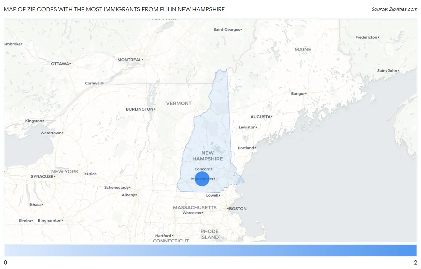 Zip Codes with the Most Immigrants from Fiji in New Hampshire Map