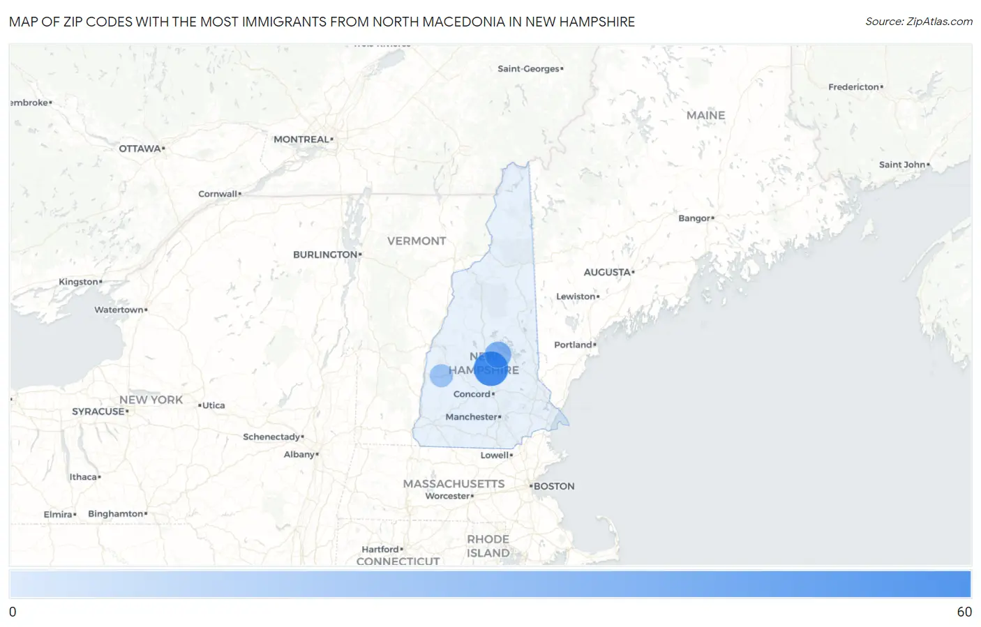 Zip Codes with the Most Immigrants from North Macedonia in New Hampshire Map
