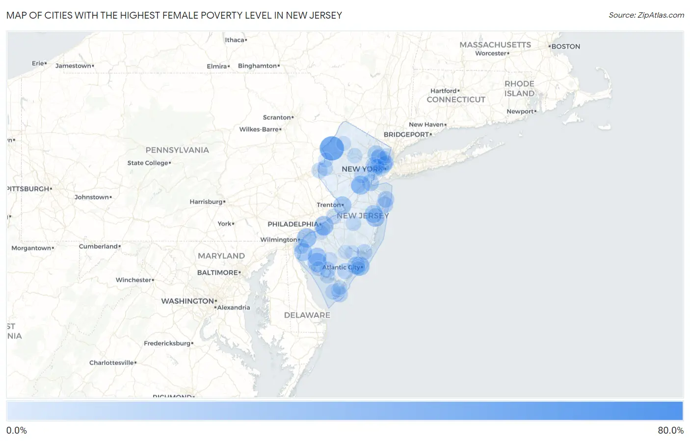 Cities with the Highest Female Poverty Level in New Jersey Map