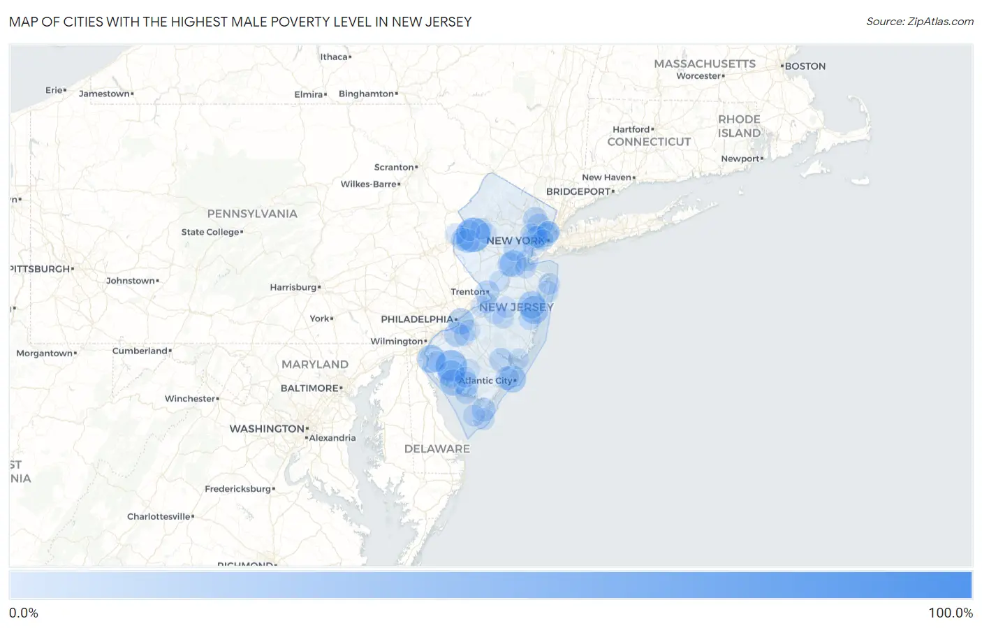 Cities with the Highest Male Poverty Level in New Jersey Map