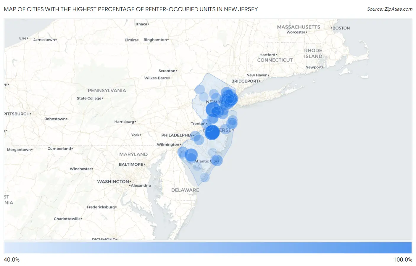 Cities with the Highest Percentage of Renter-Occupied Units in New Jersey Map