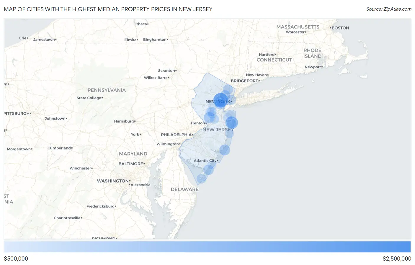 Cities with the Highest Median Property Prices in New Jersey Map